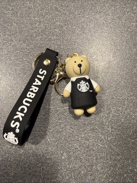 Starbucks Accessories - Starbucks Beige Bear Keychain with Black Strap